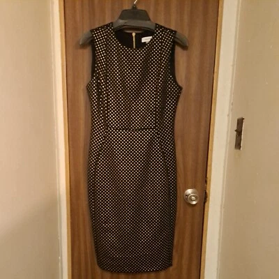 Calvin Klein Black & Gold Polka Dot Sleeveless Sheath Dress Size 8 Pencil - Image 1 of 4