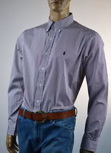Ralph Lauren Classic Fit Burgundy & White Striped Long Sleeve Shirt/ -Small-NWT - Picture 1 of 2