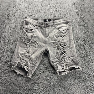 Jordan Craig Jean Shorts Mens 34 Grey Light Wash Slim Distressed Stretch Denim - Picture 1 of 11