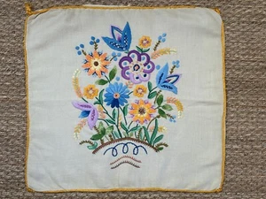 Funda de cojín vintage años 30 bordado lino floral 45 x 40 cm - Imagen 1 de 15