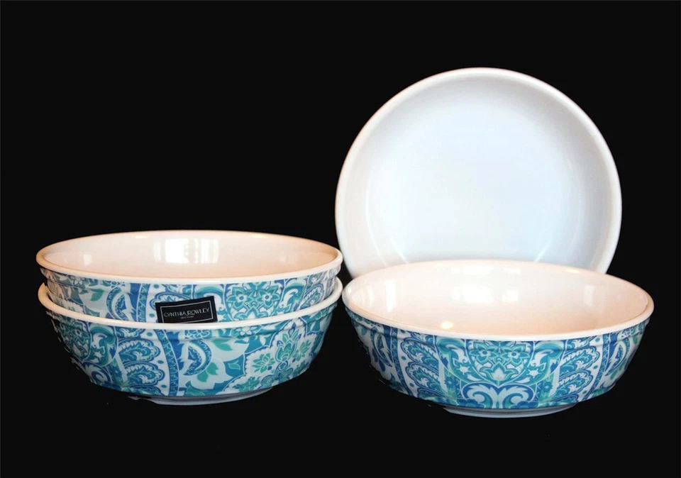 4 cuencos de cereal de melamina de 7" de espesor florales de cachemira azul verde Cynthia Rowley nuevos con etiquetas Foto 1 de 1