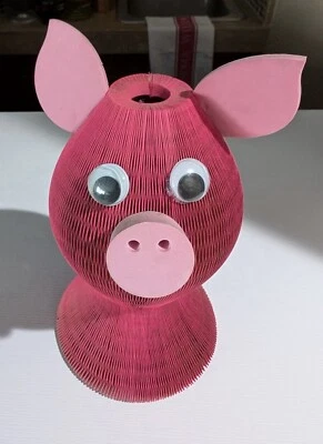 VTG MCM Corrugated  Honeycomb Expanding Paper Hat-Hats Incredible Pink Pig-Tags - Image 1 of 4