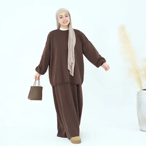 2-teiliges Set muslimische Abaya Winter Damen Pullover Rock islamische Strickkleidung Dubai - Bild 1 von 59