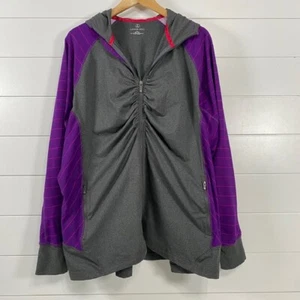 Lands End Womens Ruched Full Zip Hooded Jacket sz 2X Gray Activewear Athleisure - Picture 1 of 14