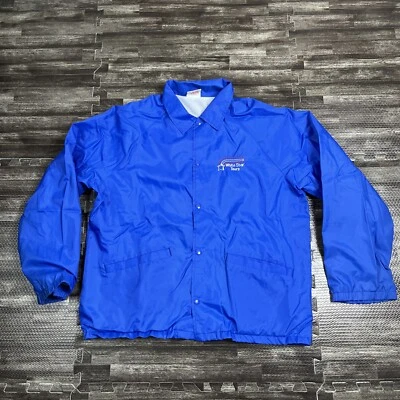 Vintage 90s White Star Tours Satin Jacket Blue Large Snap Front VTG Casual - Image 1 of 4