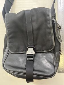RALPH LAUREN Flap Crossbody Messenger Bag Black Leather And Nylon