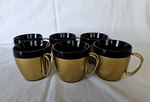Vintage NFC Set 6 Tazzine Caffè Isolanti Termici Tazza Oro Nero MCM Made USA - Foto 1 di 7
