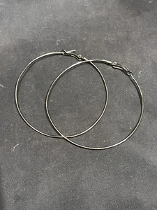 SILVER TONe 3” HOOP EARRINGS - Picture 1 of 3