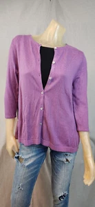 J Jill Purple Sweater SMALL Crew Neck 3/4 Slv Knit Button Cardigan Top USED - Picture 1 of 5