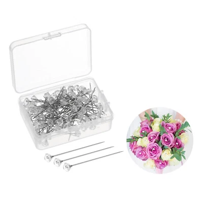100-Pack Corsage Boutonnieres Pins, 3.8cm Diamond Clear Straight Pin for Wedding Foto 1 de 4