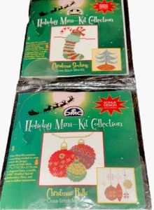 DMC CROSS STITCH Holiday Mini-Kits Collection LOT-OF-2 Stocking+Ornaments +BONUS - Picture 1 of 5