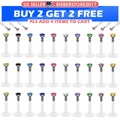 30 peças de piercing labial transparente acrílico nariz cartilagem orelha Tragus Labret Helix - Imagem 1 de 4