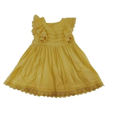 Joie Yellow Girls Dress with Vintage-Style Lace Trim and Flutter Sleeves S 5-6 - Image 1 of 4