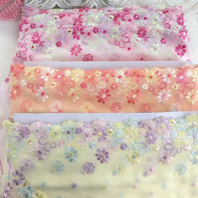 Cinta de gasa bordada de flores de 1 yarda con adornos de encaje hágalo usted mismo vestido ropa borde de costura Foto 1 de 4