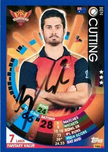 Signed 2017 2018 Sunrisers Hyderabad IPL Cricket Topps Attax Card - Ben Cutting - Picture 1 of 3