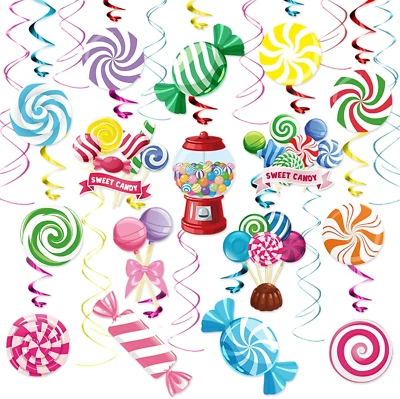 Candyland Party Decorations Candy Hanging Swirls Decor Colorful Birthday Favors Foto 1 de 4