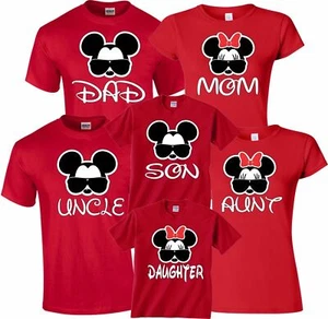 Mom And Dad Family Mickey Minnie Head Disney Birthday Customized RED T-Shirts  - Picture 1 of 4