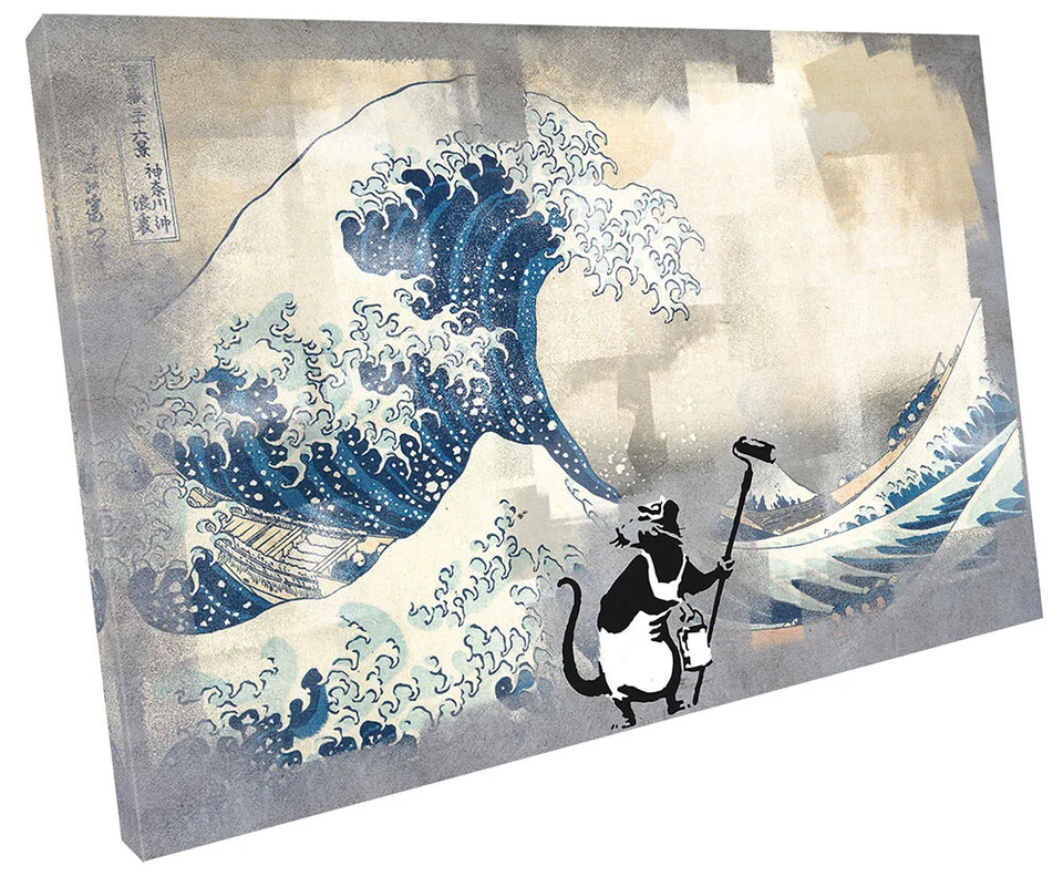 Impresión de imagen de arte de pared de lienzo único urbano pintor Banksy de The Great Wave Foto 1 de 1