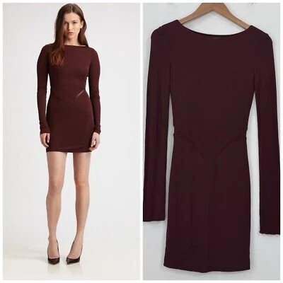 Mini Vestido T Alexander Wang Manga Larga Jersey Vaina Talla XS Malla Borgoña Foto 1 de 4
