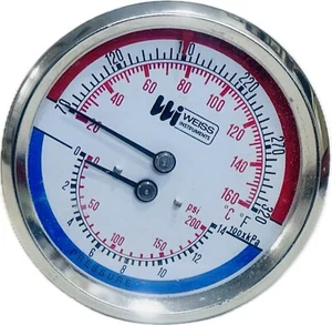 Weiss TRI-O-METER BOILER GAUGE HTP30RSX 320°F160°C 200PSI NEW IN BOX - Picture 1 of 3