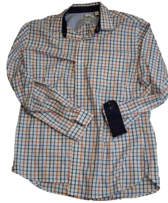 Van Heusen Shirt Mens Large White Red Blue Check Long Sleeve Button Up Flip Cuff - Image 1 of 4