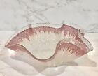 Vintage Pink & White Crackle Agate Inspired Textured Ruffled Glass Bowl - Cool!