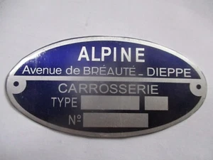 Placa de características Renault Alpine A110 110 310 Carrosserie placa ID dieppe s87 - Imagen 1 de 1