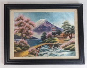 Vintage Japanese Silk Embroidery Picture Mt Fuji landscape Japan Art framed - Picture 1 of 9