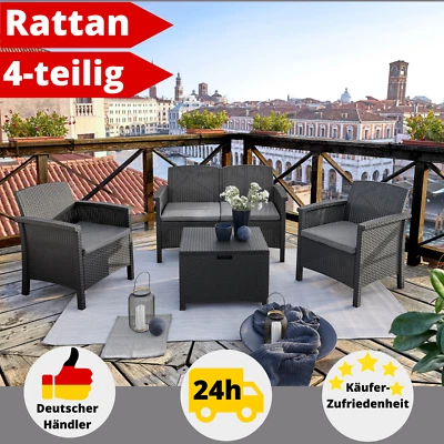 Gartenmöbel Set Rattan Optik Lounge Grau Sitzgruppe 4-tlg Loungemöbel Gartenset - Bild 1 von 4