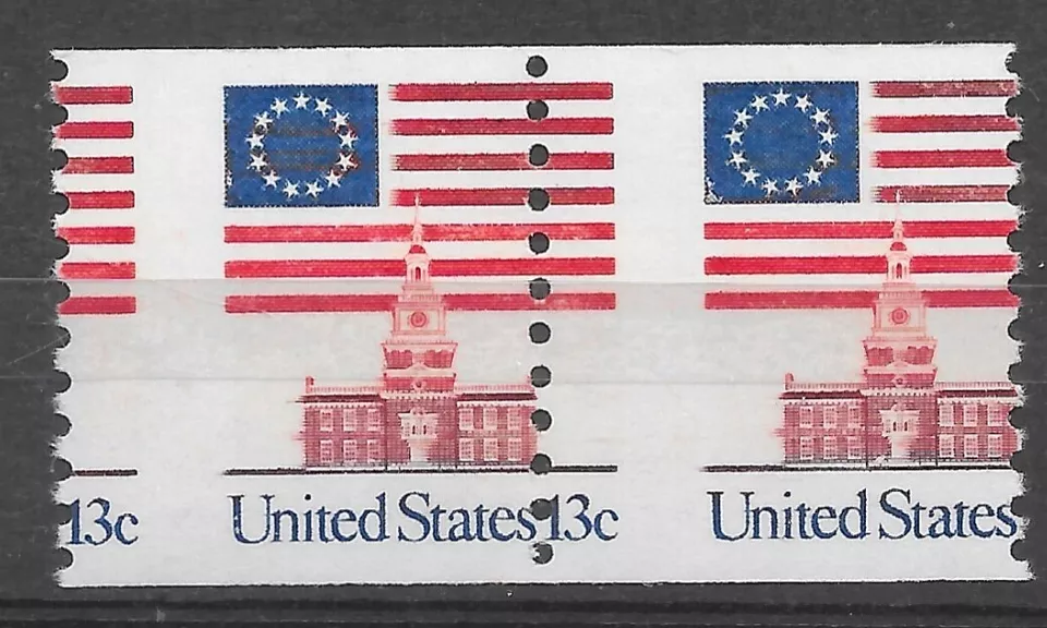 MISPERFORATED Scott #1625, 13c Flag over Independence Hall, Smooth Gum, Mint, NH - Image 1 of 1