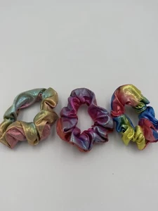 3 shiny multi coloured hair scrunchies,hair ties, hair bobble for girls/women. - Picture 1 of 2
