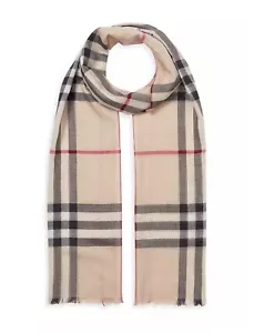 Burberry Check Lightweight Wool Silk Scarf Stone Color 220cm x 70cm - Picture 1 of 8