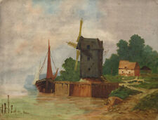 Tamigi chiatta armata da mulino a vento in legno - fine XIX secolo acqua...