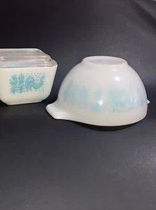Vtg Pyrex Amish Rooster Butterprint Small Bowl 401  & Refrigerator Dish 501& Lid - Picture 1 of 6