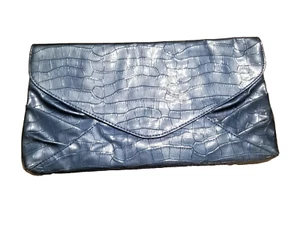 Vintage Joan Rivers Classics Blue Faux Snake Skin Clutch Purse Envelope Envelope - Picture 1 of 5