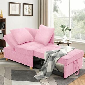Sofa Bed Chair 4-in-1 Convertible Chair Linen Fabric loveseat 2 Throw Pillows-