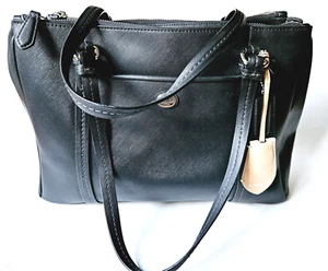 Coach Peyton Jordan Double Zip Carryall Satchel Bag Black Leather 25669 - Picture 1 of 16