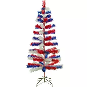4th of July Tinsel Trees Classic Tinsel Feather Tree Red, White, & Blue 5FT - Picture 1 of 5