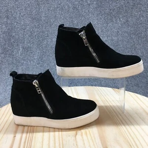 Steve Madden Shoes Womens 6.5M Wedgie Hidden Wedge Zip High Sneakers Black Suede - Picture 1 of 18