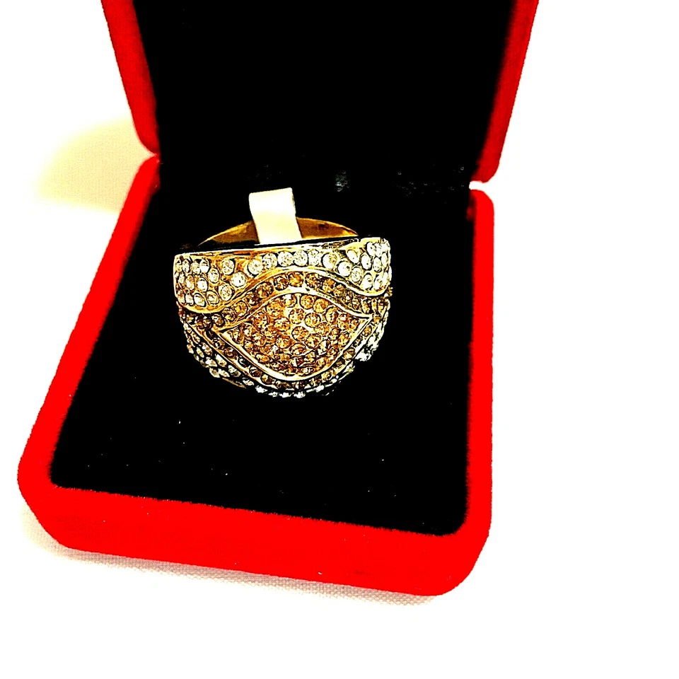Anillo enchapado en oro de 18 quilates de 3/4" de ancho cristal austriaco tamaño 7 - 7,5 - 8,5 nuevo # VR106 Foto 1 de 1