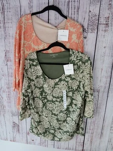 Croft & Barrow Bundle Of Two Tops Floral Women's XL 3/4 Sleeve Round Neck New - Picture 1 of 9