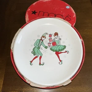 Vintage Macy's Harlequin Christmas Dessert Plates Set of 4 w/Original Box - Picture 1 of 5