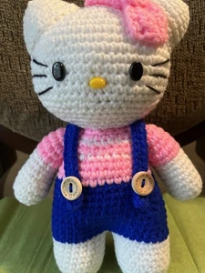 Handmade Crochet Stuffed Hello Kitty /Stuffed Toy 8” tall - Picture 1 of 3