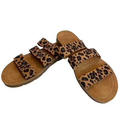 Casual Flat Sandals Shoes Leopard Cheetah Animal Straps Slide Non-slip Size10 - Image 1 of 4