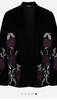 Ladies Black Velvet Embroidered Flower Short Kimono size 18 New  - Image 1 of 4