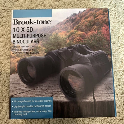NEW! Brookstone 10x50 Multi-Purpose Binoculars With Carrying Case Neck Strap - Image 1 of 4