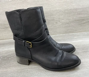 J. Crew Damen Stiefel schwarz Leder 9 Schnallen Freizeit Überziehen Freizeit Komfort Schuhe - Bild 1 von 11