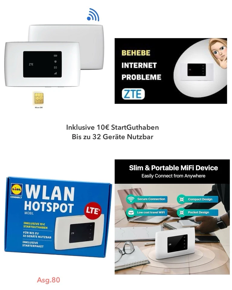 Mobiler WLAN-Hotspot Connect ZTE MF920U LTE WLAN Router + 10€ Guthaben + SIM - Bild 1 von 1