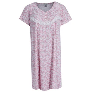Gabriella Women's Patterned Short Sleeve Sleep Gown - Picture 1 of 14