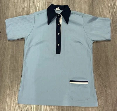 70-80s True vintage polo shirt with navy collar and pocket - Image 1 of 4